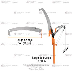 Cortador de Ramas Altas con Mango Telescópico de 3.6m Truper 18410