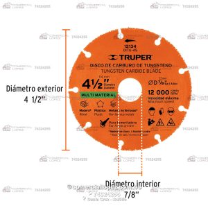 Disco 4-1/2" Multimaterial de Tungsteno TRUPER - Imagen 3