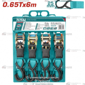 Set de 4 Cintas de Amarre con Catraca y Gancho 650kg Total