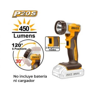 Linterna de Trabajo Inalambrica LED 20V 450lm Ingco