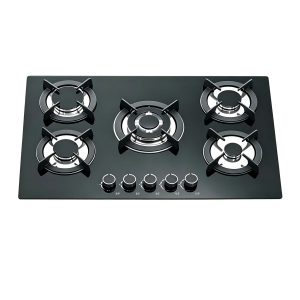 Cocina a Gas de 5 Hornallas Empotrable – Vidrio Templado Negro