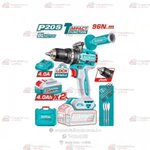 Taladro Percutor Inalámbrico  20V 96Nm Brushless con Baterías y Cargador TOTAL