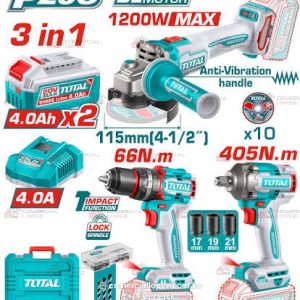 Combo de  20V – Taladro Percutor, Amoladora y Llave de Impacto total