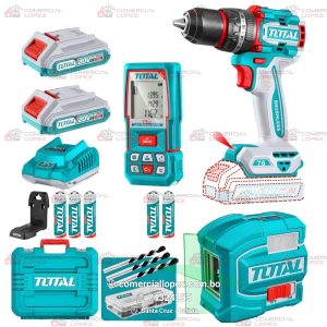 Kit TOTAL con Taladro Percutor 20V, Multímetro y Nivel Láser