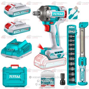 Llave de Impacto Inalámbrica 20V Brushless – 405 Nm con Accesorios TOTAL