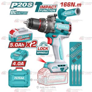 Taladro Percutor Inalámbrico  20V 166Nm Brushless de Alto Rendimiento TOTAL