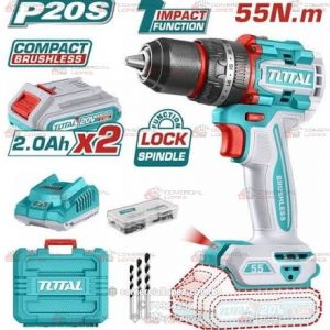 Taladro Percutor Inalámbrico TOTAL 20V 55Nm Brushless con Kit de Accesorios